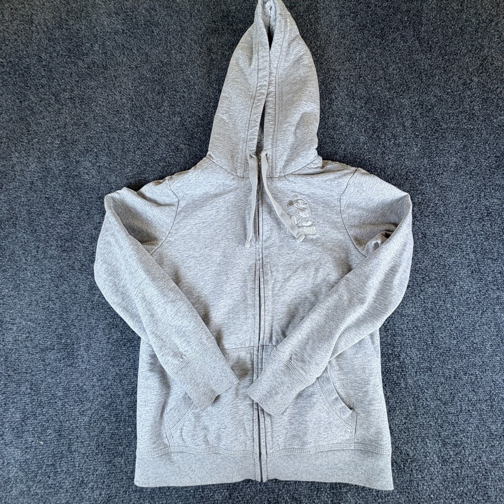 Disneyland Resort Mickey Mouse Hoodie Women XS Heather Gray Embroidered Full Zip